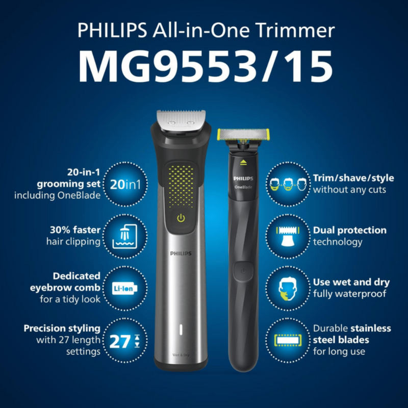 PHILIPS | 9000 Series All in One Multi Purpose Grooming Trimmer Set | MG9553/15