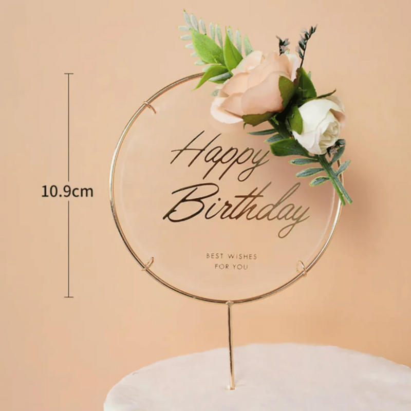 Happy Birthday Flower Cake Topper Decoration - Round | MGS-058