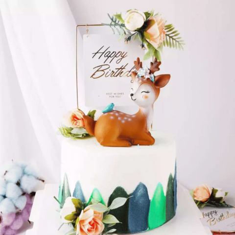 Happy Birthday Flower Cake Topper Decoration - Square | MGS-059