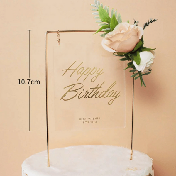 Happy Birthday Flower Cake Topper Decoration - Square | MGS-059
