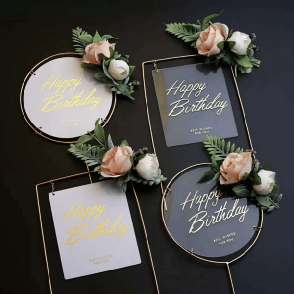 Happy Birthday Flower Cake Topper Decoration - Square | MGS-059