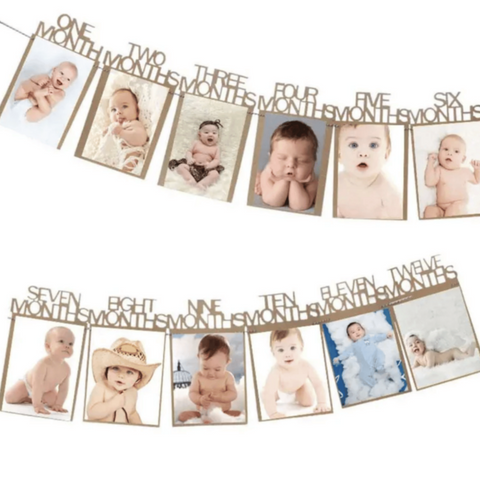 Birthday Photo Frame Banner First 12 Month Decoration - Brown | MGS-061