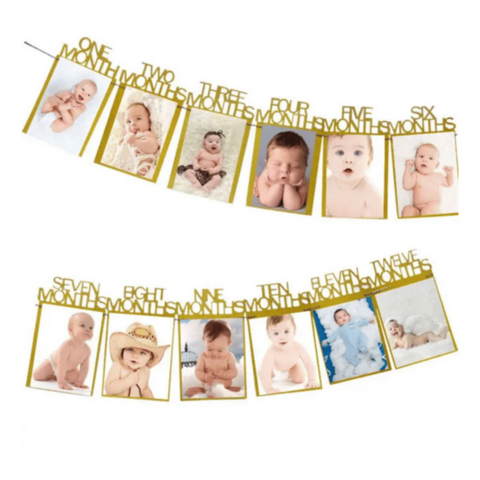Birthday Photo Frame Banner First 12 Month Decoration - Golden | MGS-062