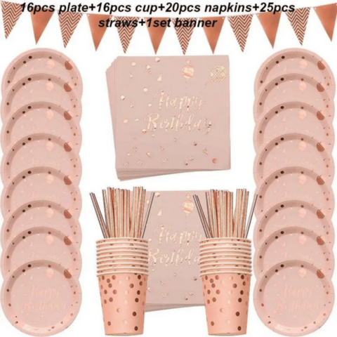 Happy Birthday Rose Gold Party Decorations 78Pcs | MGS-064
