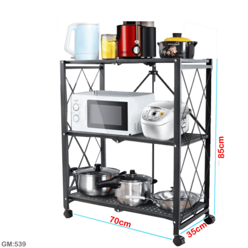 Kitchen Multifunctional Folding 3 Shelf-Black 35x70x85cm | 539