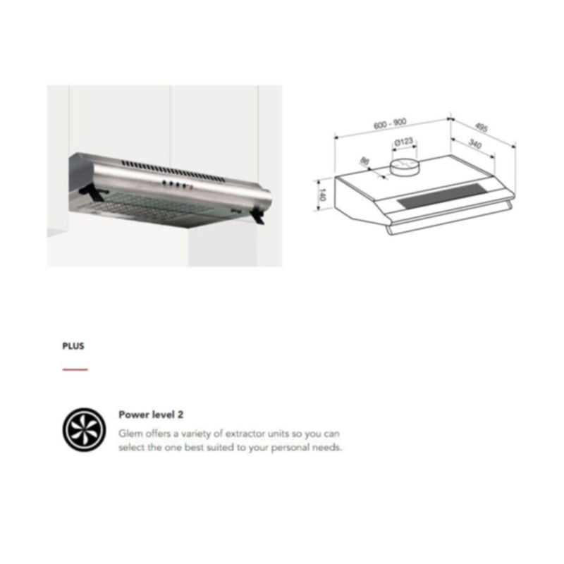 GLEM GAS | Stainless Steel Traditional Cooker Hood 90 Cm | GHC95IX