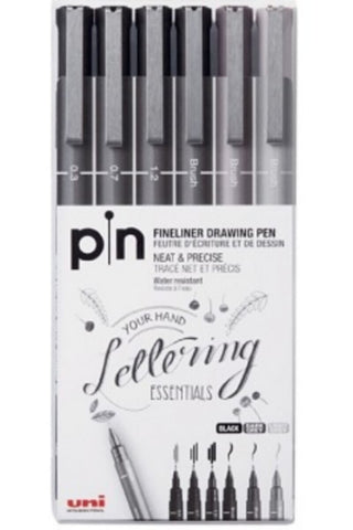 MITSUBISHI | Uni Pin Fine Liner Pack 6 Lettering | MI-PIN200-06HLG