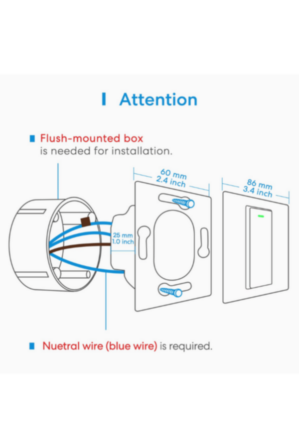 MEROSS | Smart Wi-Fi Wall Switch 1 Gang 2 Way Physical Button | MSS550XHK