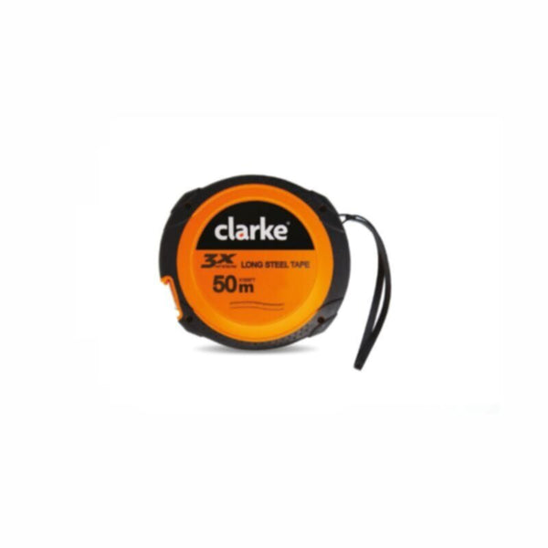 CLARKE | Closed Measuring Tape 10mtr Orange/Black Color Rubber Body Yellow Color Tape with Rewind Mechanism  | MT10C