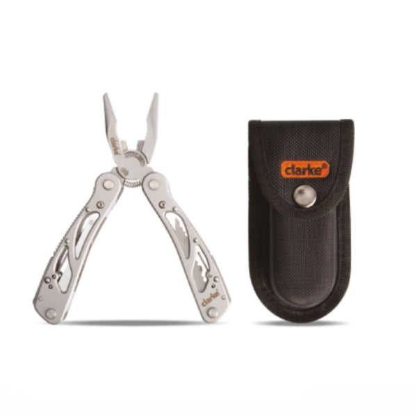 CLARKE | Multi Tool 12 in 1 Stainless Steel Construction with Black Color Branded Pouch with Belt | CMT12