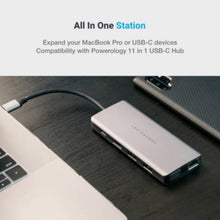 POWEROLOGY | 11 in 1 USB-C Hub Charge & Sync Aluminum body with Ethernet for Macbook Pro/Dell XPS 13 & 15 - Gray | P11CHBGY