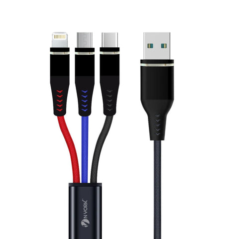NYORK | 3 In 1 Multi-Port Nylon Braided USB Cable | NYU-330