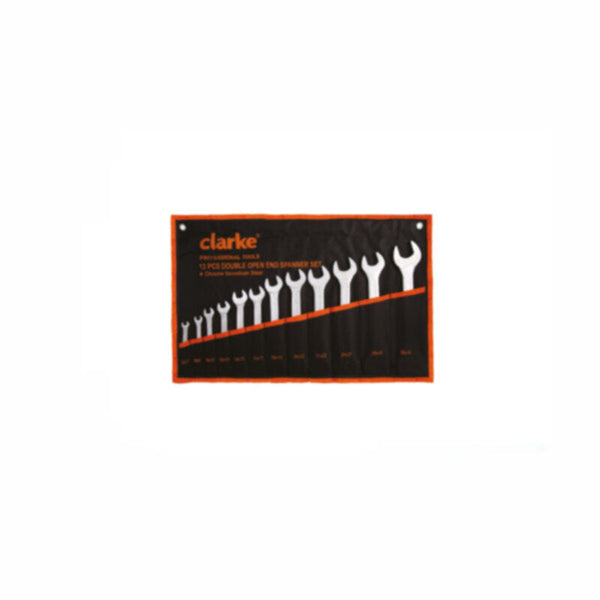 CLARKE | 12 pcs Open End Spanner Set 6mm to 32mm Chrome Finish Body with Pouch | OSS6-32C