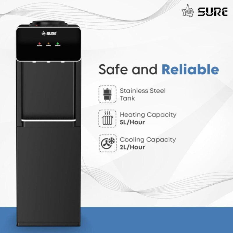 SURE | 3 Tap Top Loading Water Dispenser with SS Cabinet | OUDIS-B5