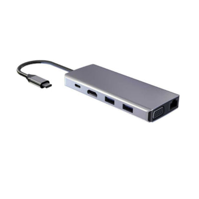 POWEROLOGY | 11 in 1 USB-C Hub Charge & Sync Aluminum body with Ethernet for Macbook Pro/Dell XPS 13 & 15 - Gray | P11CHBGY
