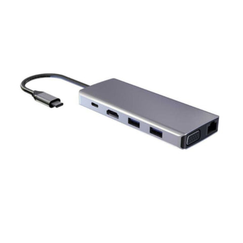 POWEROLOGY | 11 in 1 USB-C Hub Charge & Sync Aluminum body with Ethernet for Macbook Pro/Dell XPS 13 & 15 - Gray | P11CHBGY