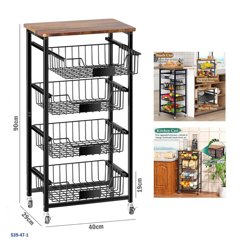 5-Tier Utility Kitchen Organizer & Storage Cart with Pull-Out Baskets | 539-47-1