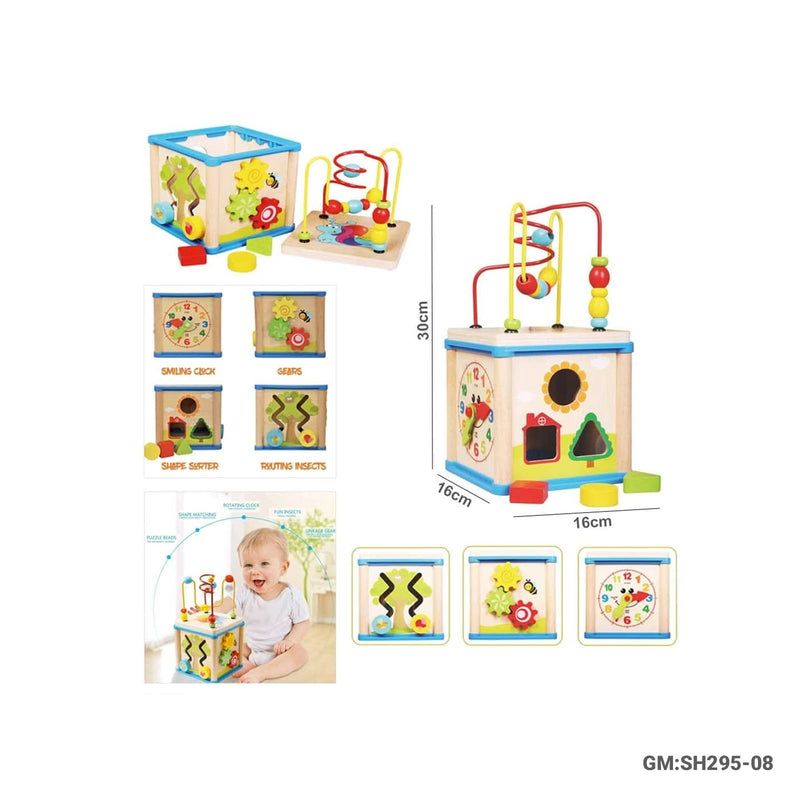 Multifunctional Wooden Educational Wisdom Beads Maze Shape Sorter Cube Toys | SH295-08