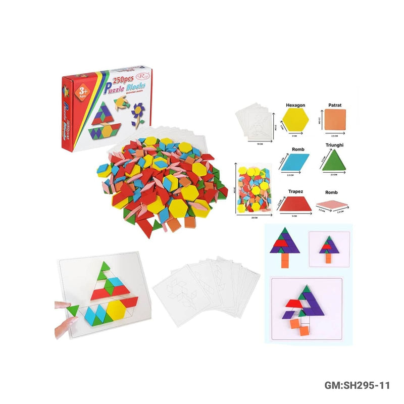 Educational game, Tangram with 250 geometric wooden pieces and 10pcs worksheets | sh295-11