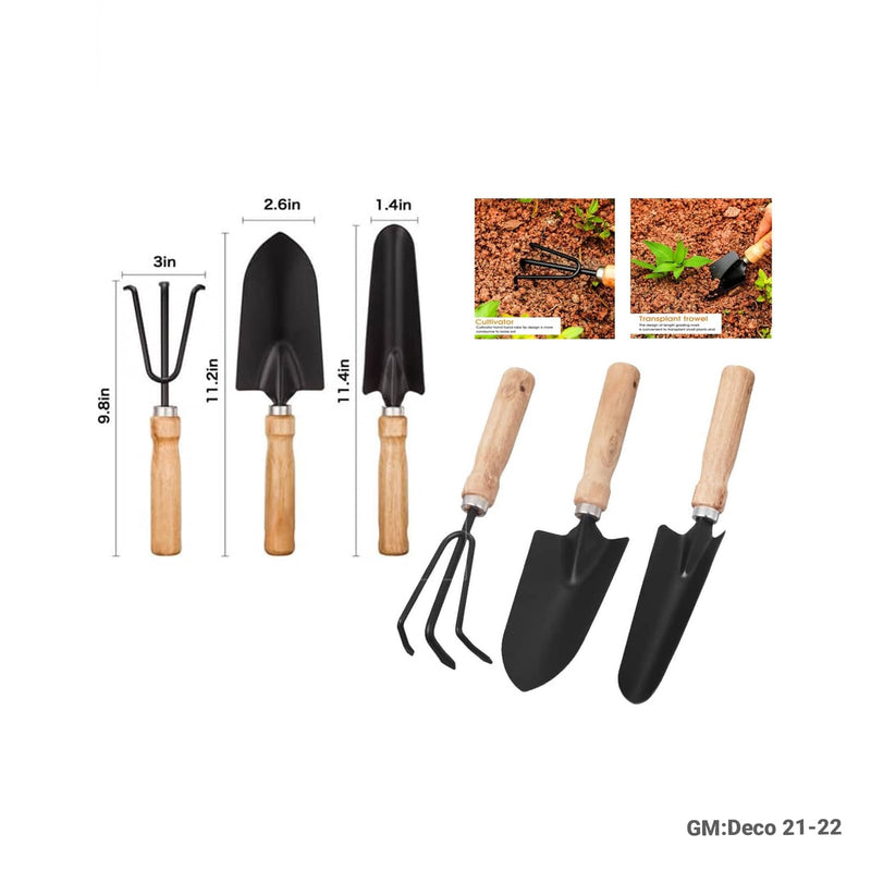 3-Piece Garden Tool Sets Wood Handle Black Metal | DECO 21-22