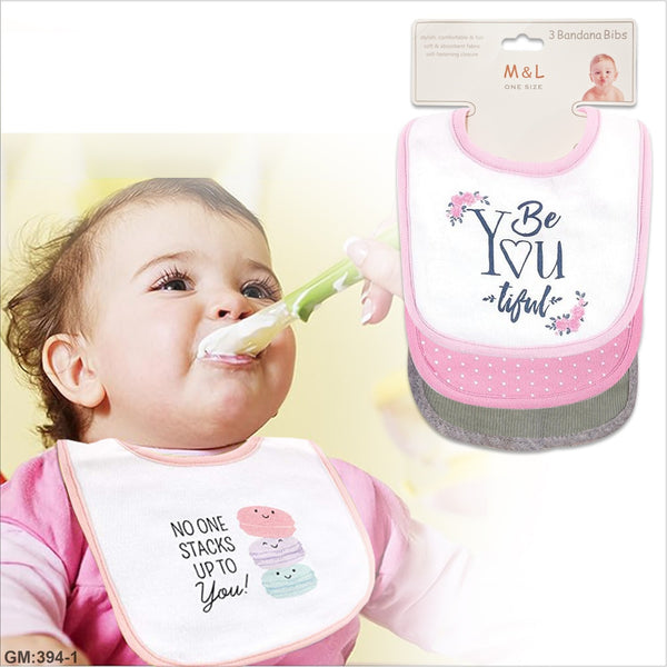3Pcs Cotton Baby Apron Feeding Bibs Saliva Towel Pink | cl205-1