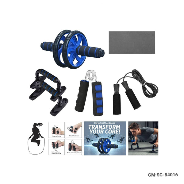 AB Fitness Wheel Roller (5 in 1 AB Fitness Double wheel Roller Kit with Push-Up Bar, Hand Grip Strengthener, Skipping Rope & Knee mat) | SC-84016