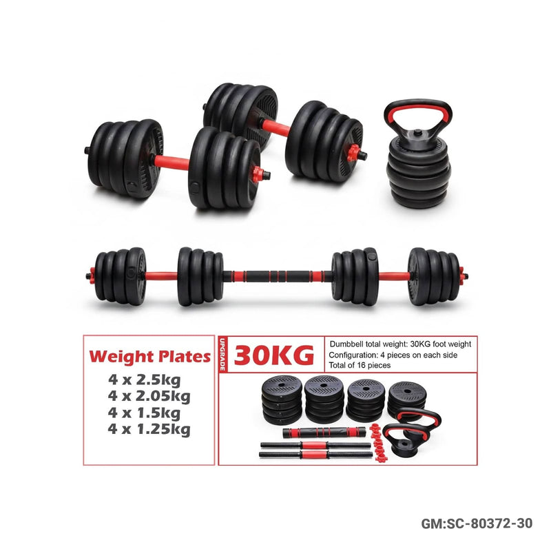 Multifunctional Dumbbell Set (4-1 Dumbbell, Barbell, Push-up stand, kettlebell -30KG) | SC-80372-30
