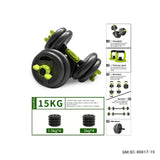 Multifunctional Dumbbell Set (5-in-1 Dumbbell, Barbell, AB Wheel, Push-up stand, kettlebell - 15KG) | SC-80017-15