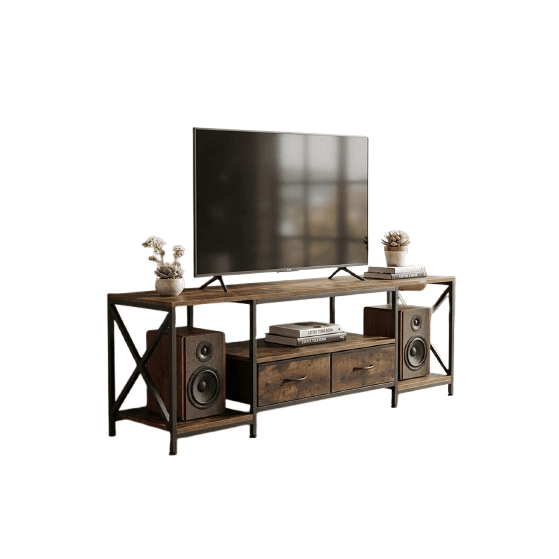 TV Stand with Open Shelves & 2 Fabric Drawers – 160 cm | OMD-108