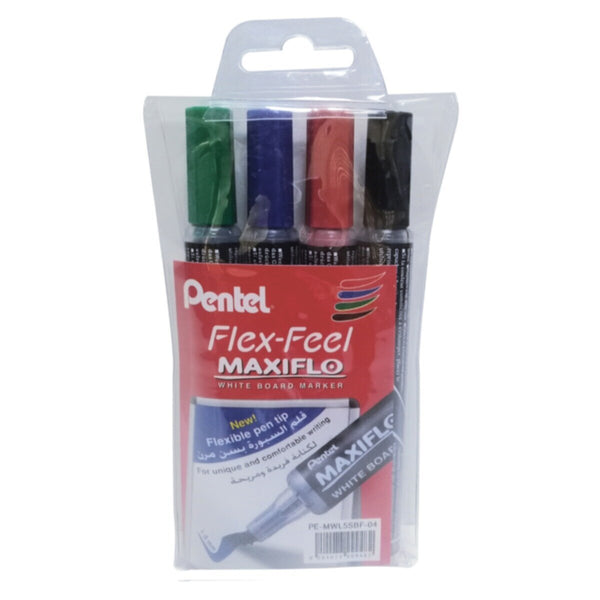 PENTEL | Fx-axiflo Flex-Feel Whiteboard Marker Multicolor 4Pc | PE-MWL5SBF-04
