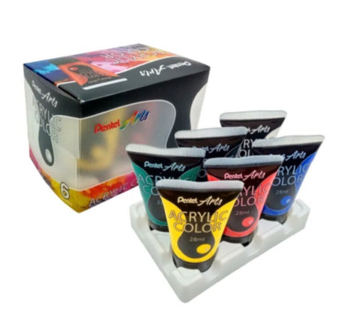 PENTEL | Acrylic Color 28ml Set of 6 Colors | PE-WA2-6E