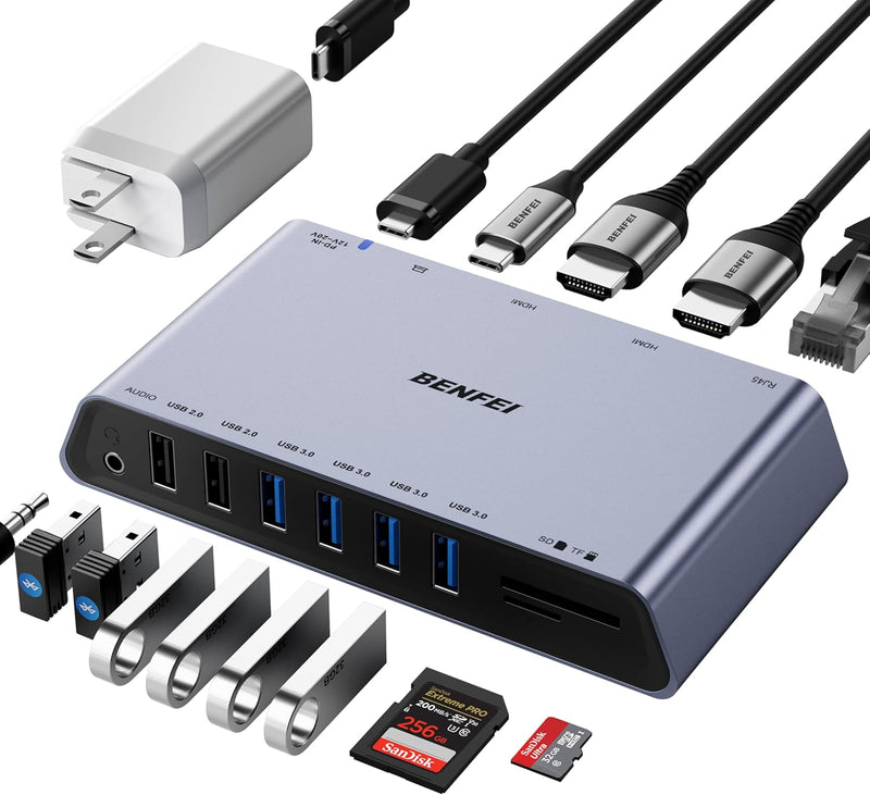 BENFEI | 12-in-1 USB Type-A USB Type-C Docking Station with Dual HDMI Display | 000347grey