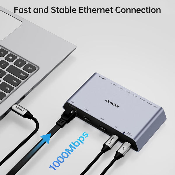 BENFEI | 12-in-1 USB Type-A USB Type-C Docking Station with Dual HDMI Display | 000347grey