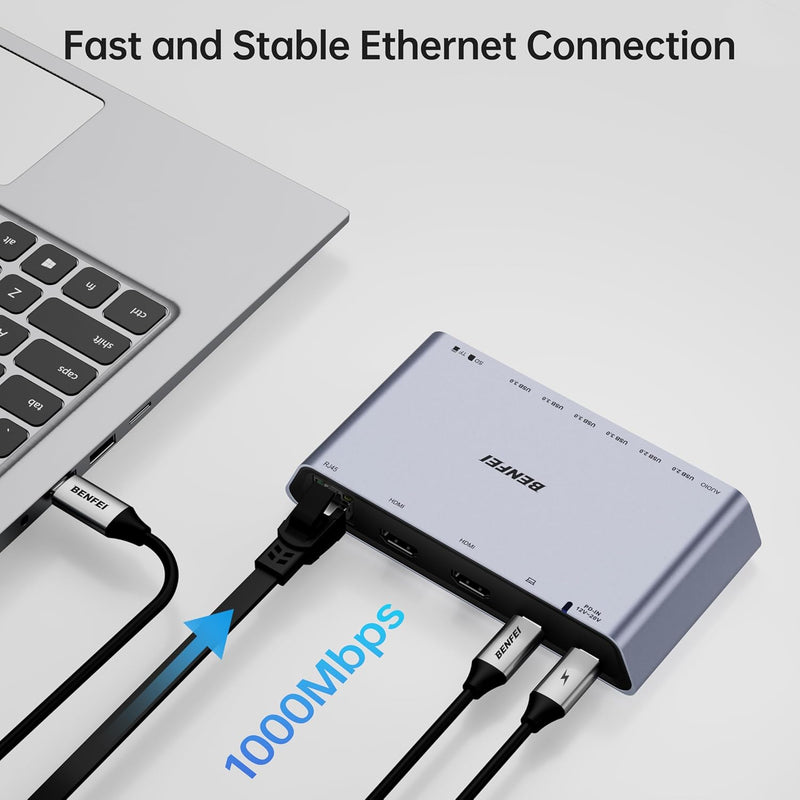 BENFEI | 12-in-1 USB Type-A USB Type-C Docking Station with Dual HDMI Display | 000347grey
