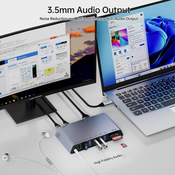 BENFEI | 12-in-1 USB Type-A USB Type-C Docking Station with Dual HDMI Display | 000347grey