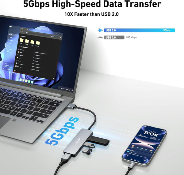 BENFEI | USB 3.0 Hub 4 Ports USB A Splitter | 000305grey