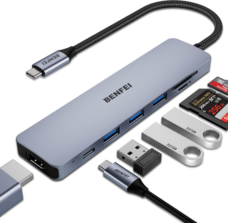 BENFEI | USB C HUB 7in1 USB C HUB Multiport Adapter with USB-C to HDMI | 000307grey