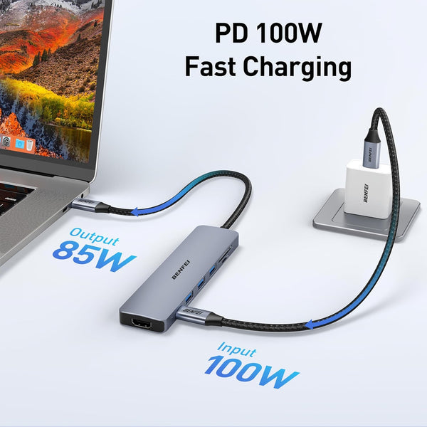 BENFEI | USB C HUB 7in1 USB C HUB Multiport Adapter with USB-C to HDMI | 000307grey