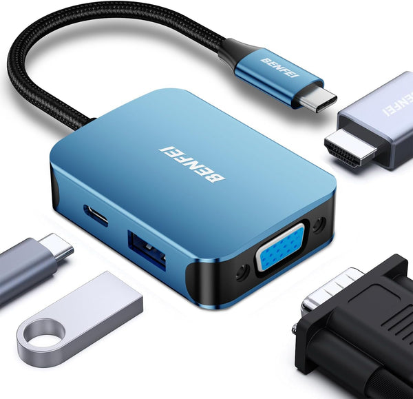 BENFEI |  USB C HUB 4in1 USB Type-C to HDMI VGA Adapter | 000310blue