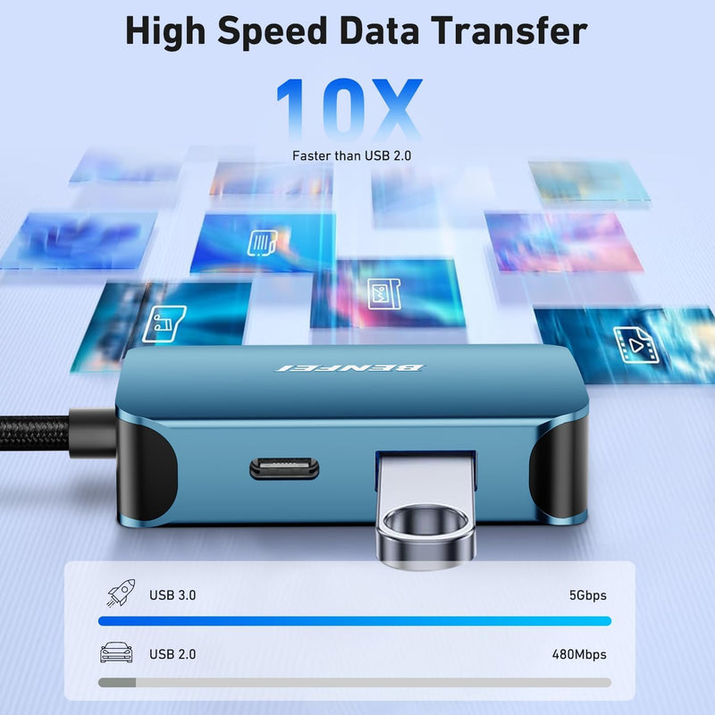 BENFEI |  USB C HUB 4in1 USB Type-C to HDMI VGA Adapter | 000310blue