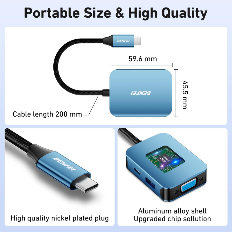 BENFEI |  USB C HUB 4in1 USB Type-C to HDMI VGA Adapter | 000310blue