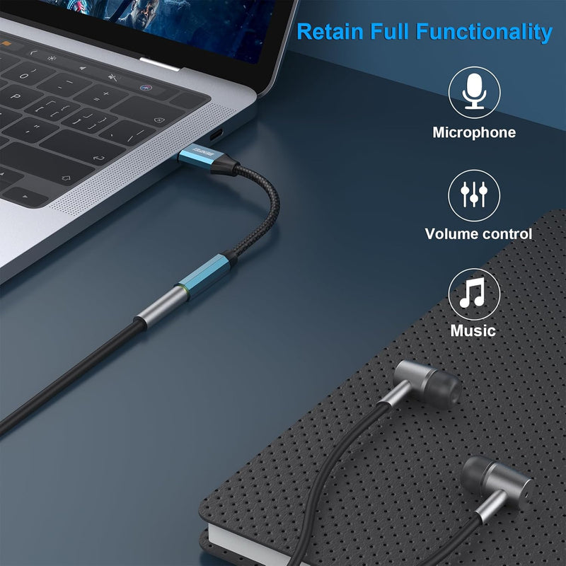 BENFEI | USB C to Audio Jack Adapter with DAC chipset USB-C to 3.5mm | 000349blue
