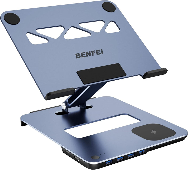 BENFEI |  Laptop Stand with USB C 6in1 Docking Station 15W Magnetic Wireless Charger | 000366grey