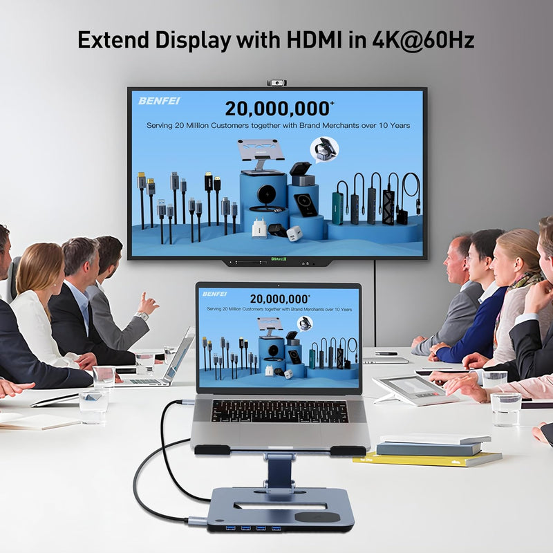 BENFEI |  Laptop Stand with USB C 6in1 Docking Station 15W Magnetic Wireless Charger | 000366grey