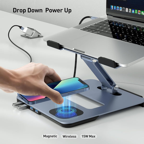 BENFEI |  Laptop Stand with USB C 6in1 Docking Station 15W Magnetic Wireless Charger | 000366grey