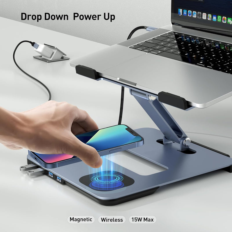 BENFEI |  Laptop Stand with USB C 6in1 Docking Station 15W Magnetic Wireless Charger | 000366grey