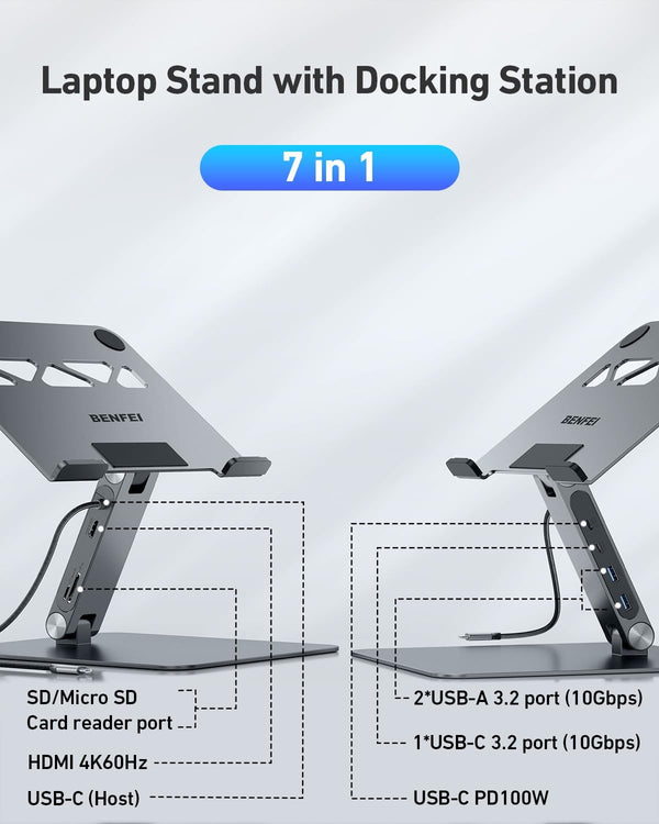 BENFEI | Laptop Stand with USB C 7in1 Docking Station HDMI | 000397grey