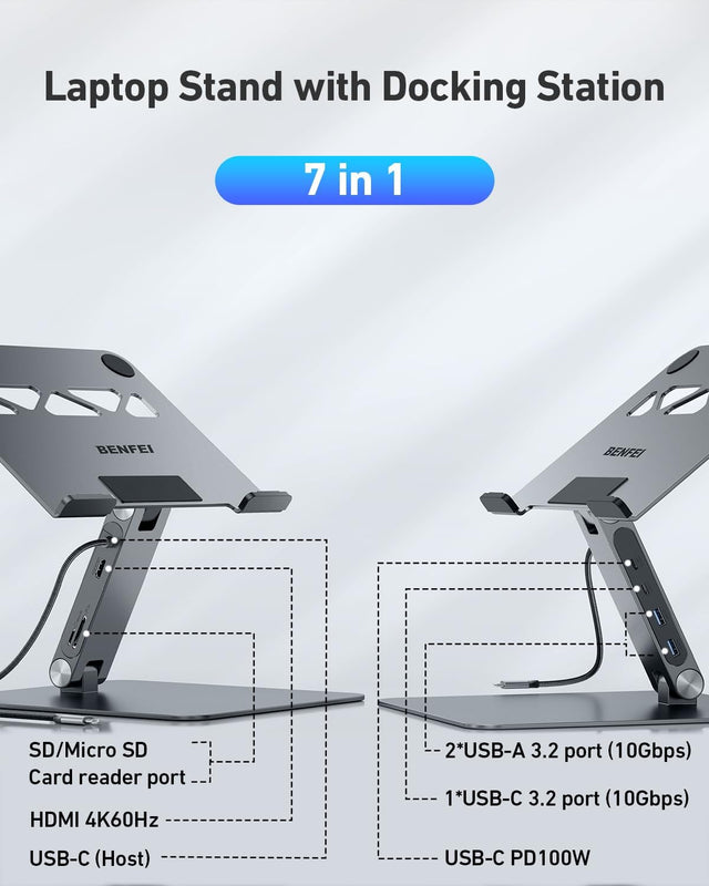 BENFEI | Laptop Stand with USB C 7in1 Docking Station HDMI | 000397grey