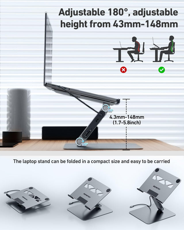 BENFEI | Laptop Stand with USB C 7in1 Docking Station HDMI | 000397grey