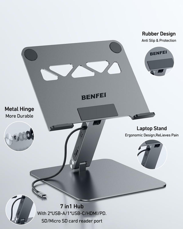 BENFEI | Laptop Stand with USB C 7in1 Docking Station HDMI | 000397grey